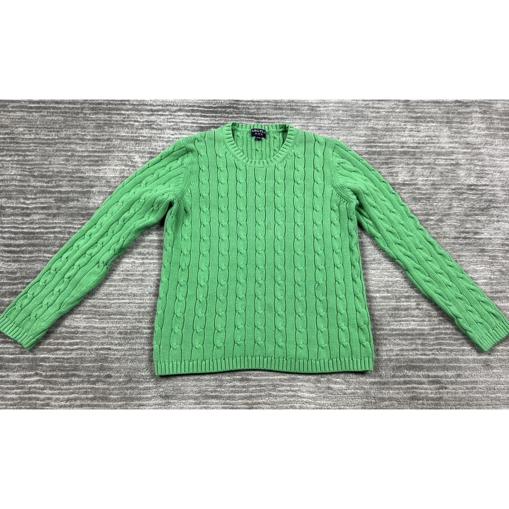 Argyle Sweater Womens Medium Green Cable‎ Knit Long Sleeve 100% Cotton